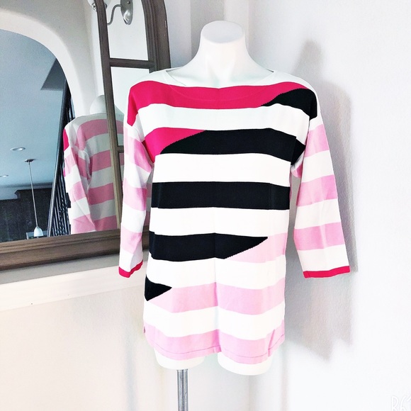 🚫Jones New York Sweater Crew Neck Striped White Pink Black, Size L - Picture 8 of 8